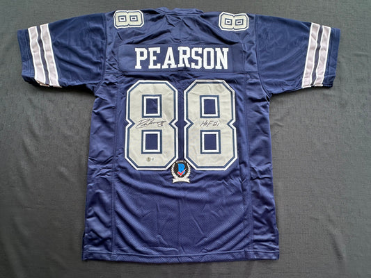 DREW PEARSON DALLAS COWBOYS SIGNED BLUE JERSEY w/HOF 21 Inscription BAS