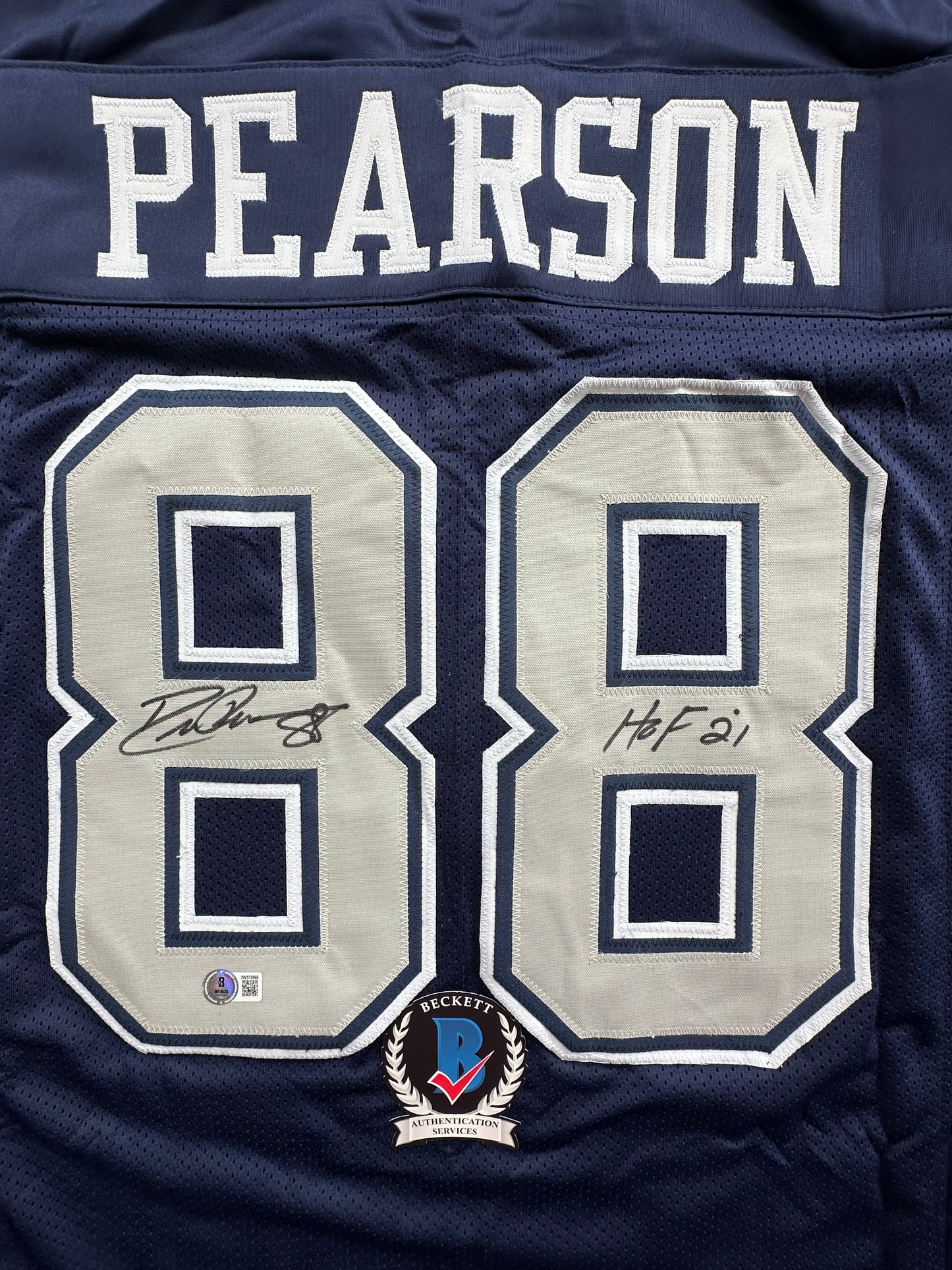 DREW PEARSON DALLAS COWBOYS SIGNED BLUE JERSEY w/HOF 21 Inscription BAS