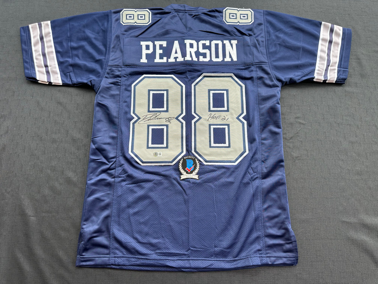 DREW PEARSON DALLAS COWBOYS SIGNED BLUE JERSEY w/HOF 21 Inscription BAS