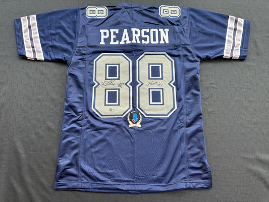 DREW PEARSON DALLAS COWBOYS SIGNED BLUE JERSEY w/HOF 21 Inscription BAS