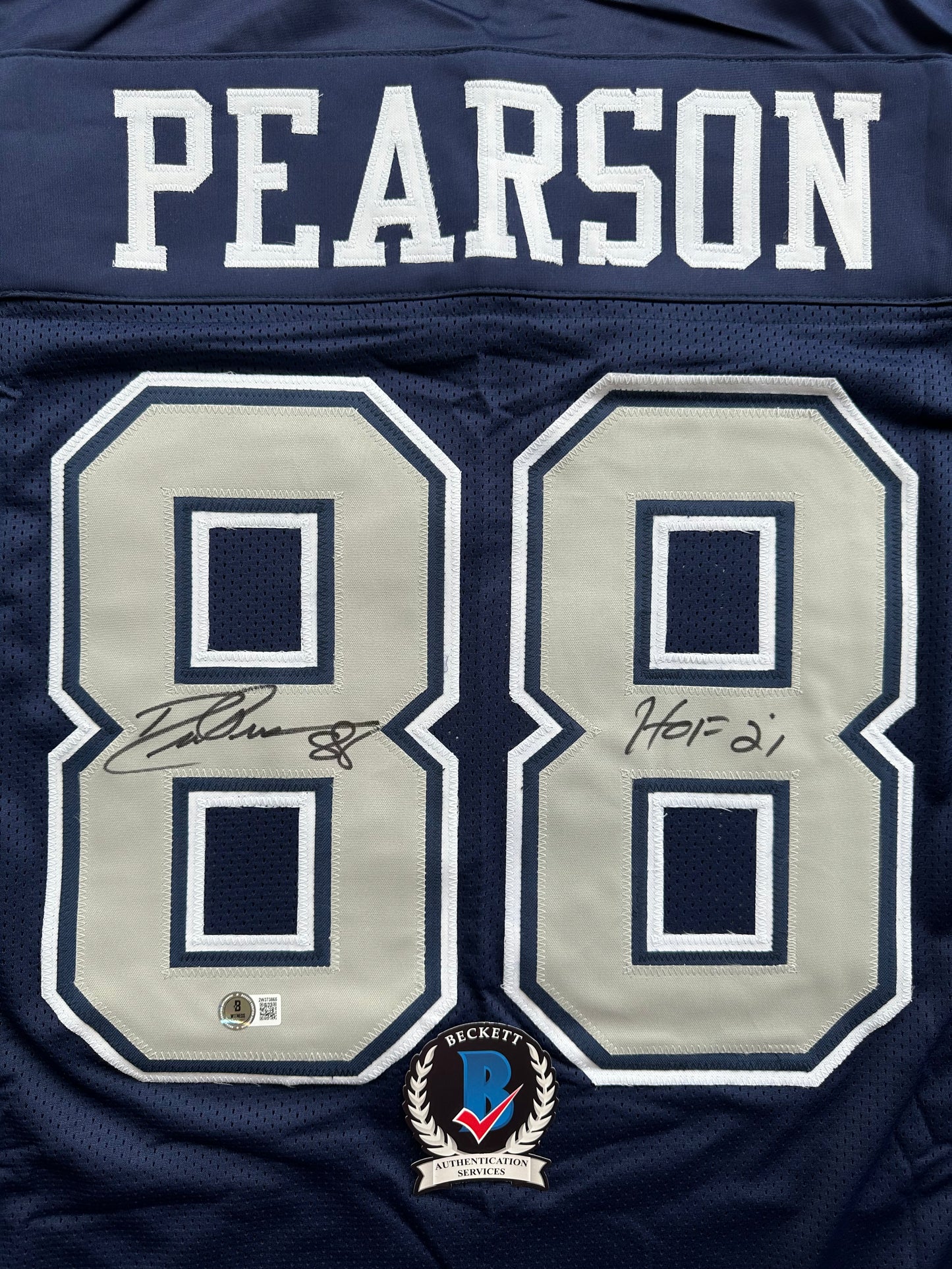 DREW PEARSON DALLAS COWBOYS SIGNED BLUE JERSEY w/HOF 21 Inscription BAS