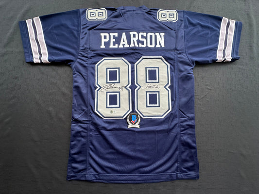 DREW PEARSON DALLAS COWBOYS SIGNED BLUE JERSEY w/HOF 21 Inscription BAS