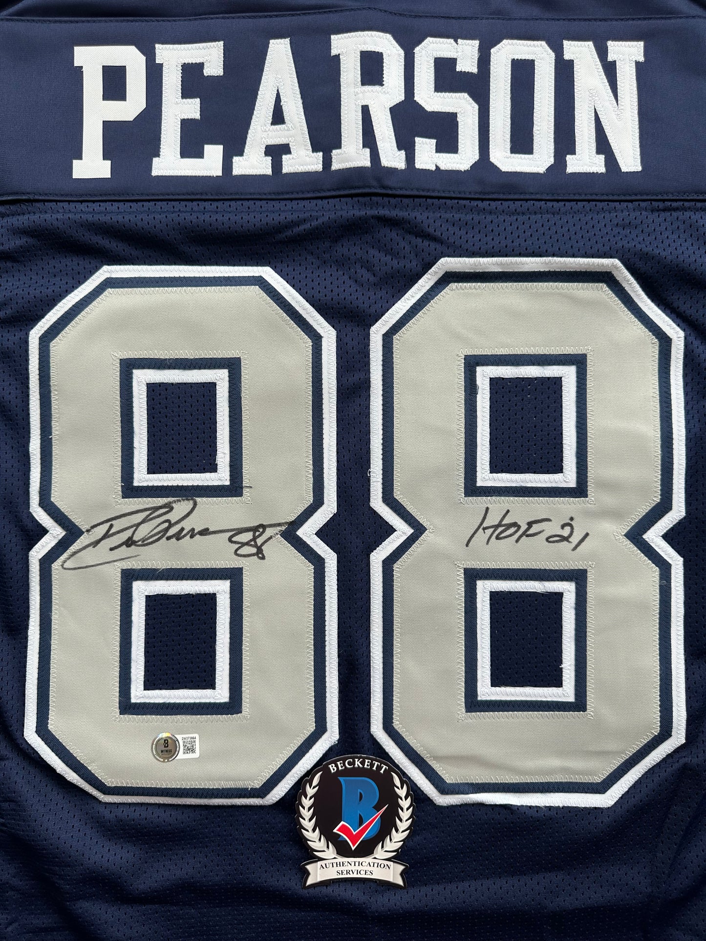 DREW PEARSON DALLAS COWBOYS SIGNED BLUE JERSEY w/HOF 21 Inscription BAS