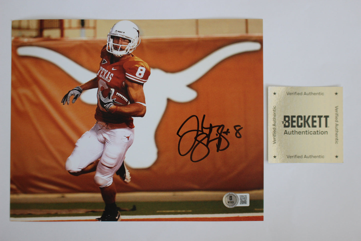 JORDAN SHIPLEY TEXAS LONGHORNS SIGNED 8x10 PHOTO UT LOGO BAS