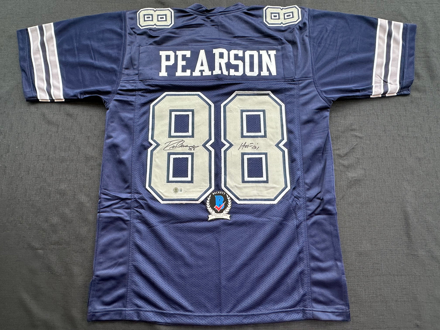 DREW PEARSON DALLAS COWBOYS SIGNED BLUE JERSEY w/HOF 21 Inscription BAS
