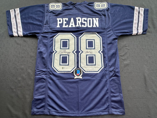 DREW PEARSON DALLAS COWBOYS SIGNED BLUE JERSEY w/HOF 21 Inscription BAS
