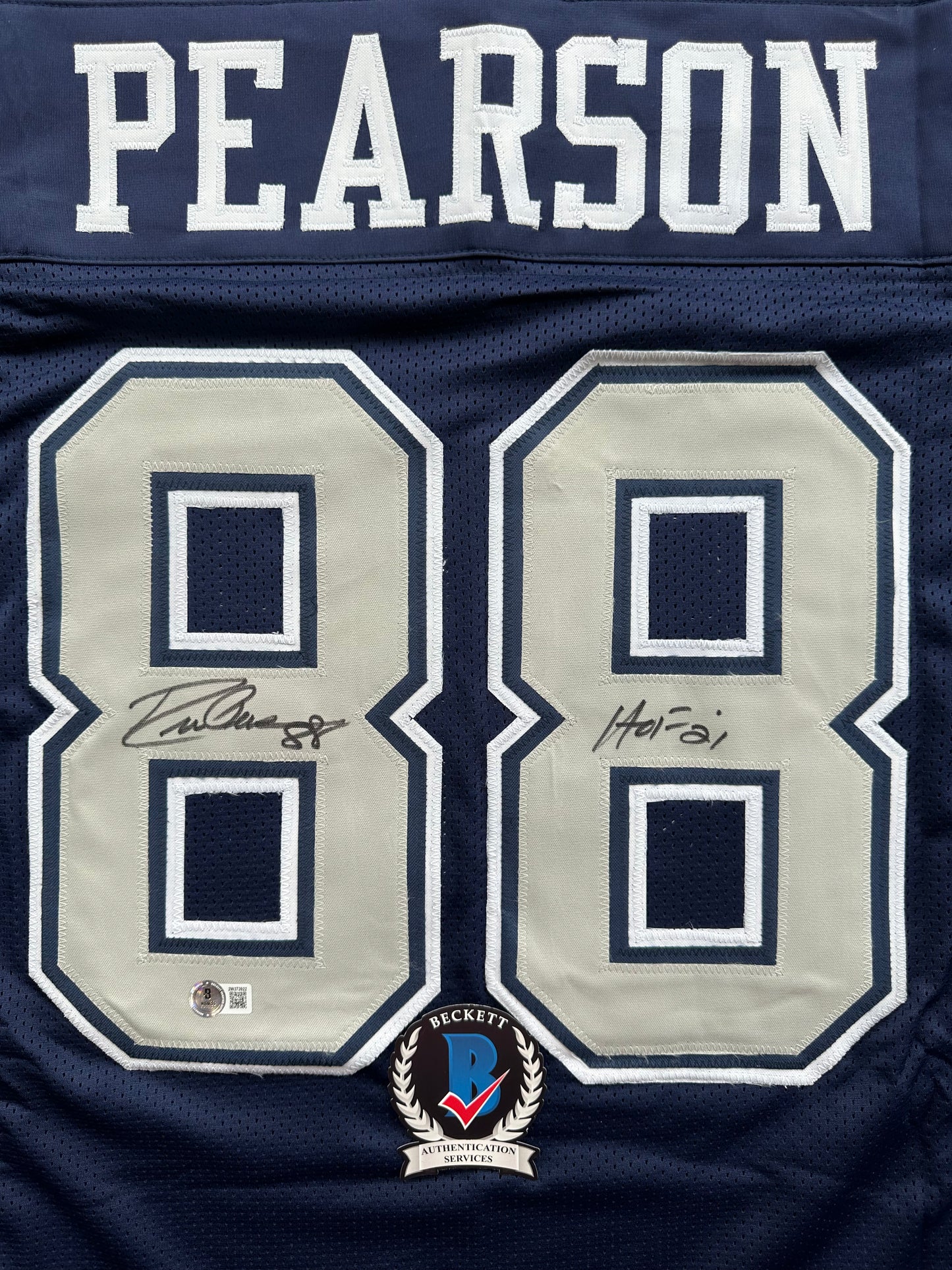 DREW PEARSON DALLAS COWBOYS SIGNED BLUE JERSEY w/HOF 21 Inscription BAS
