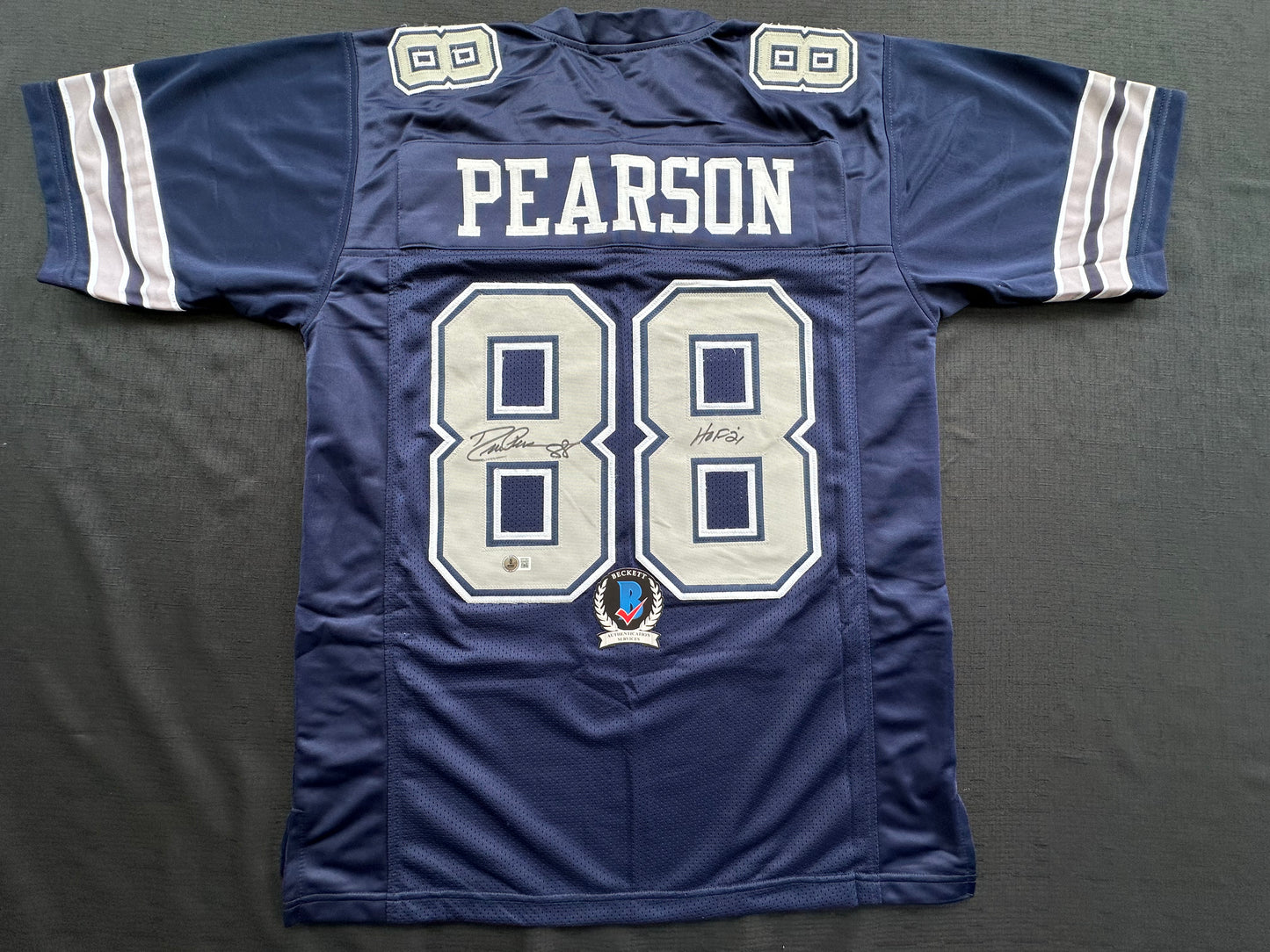DREW PEARSON DALLAS COWBOYS SIGNED BLUE JERSEY w/HOF 21 Inscription BAS