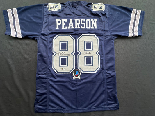 DREW PEARSON DALLAS COWBOYS SIGNED BLUE JERSEY w/HOF 21 Inscription BAS