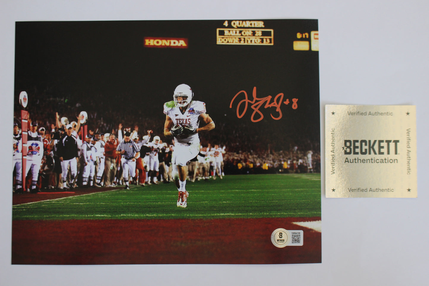 JORDAN SHIPLEY TEXAS LONGHORNS SIGNED 8x10 PHOTO Touchdown BAS COA