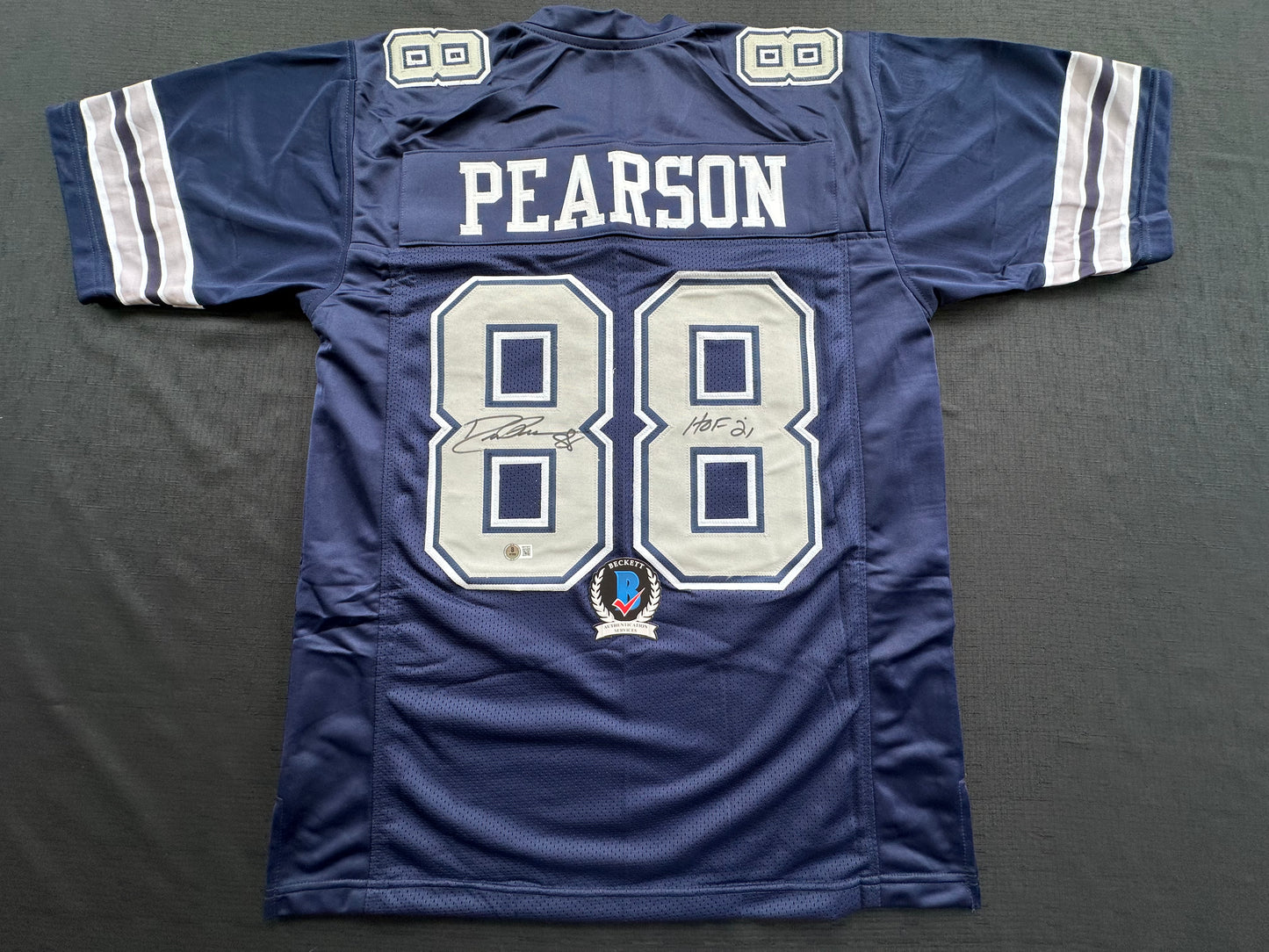DREW PEARSON DALLAS COWBOYS SIGNED BLUE JERSEY w/HOF 21 Inscription BAS