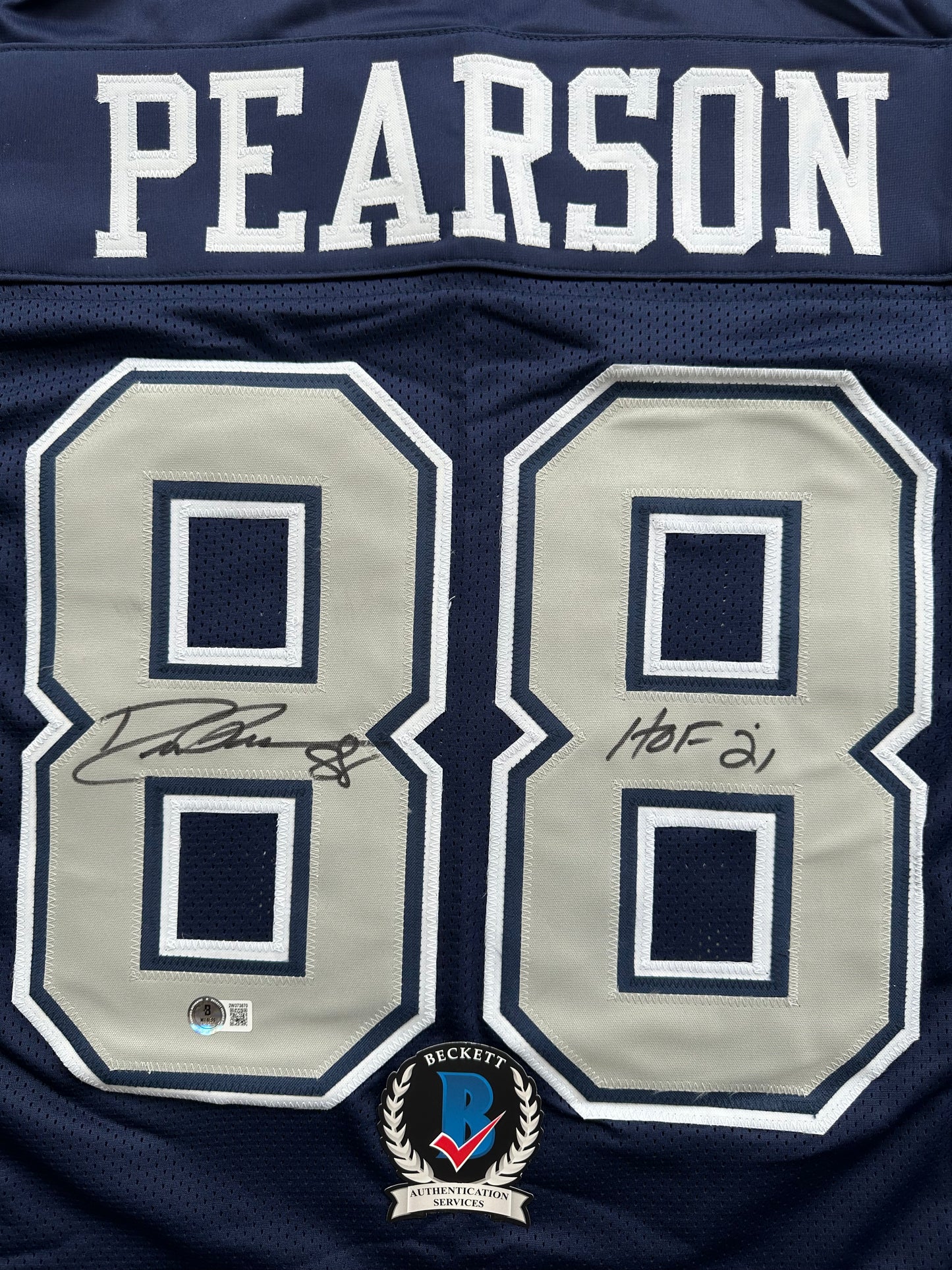 DREW PEARSON DALLAS COWBOYS SIGNED BLUE JERSEY w/HOF 21 Inscription BAS