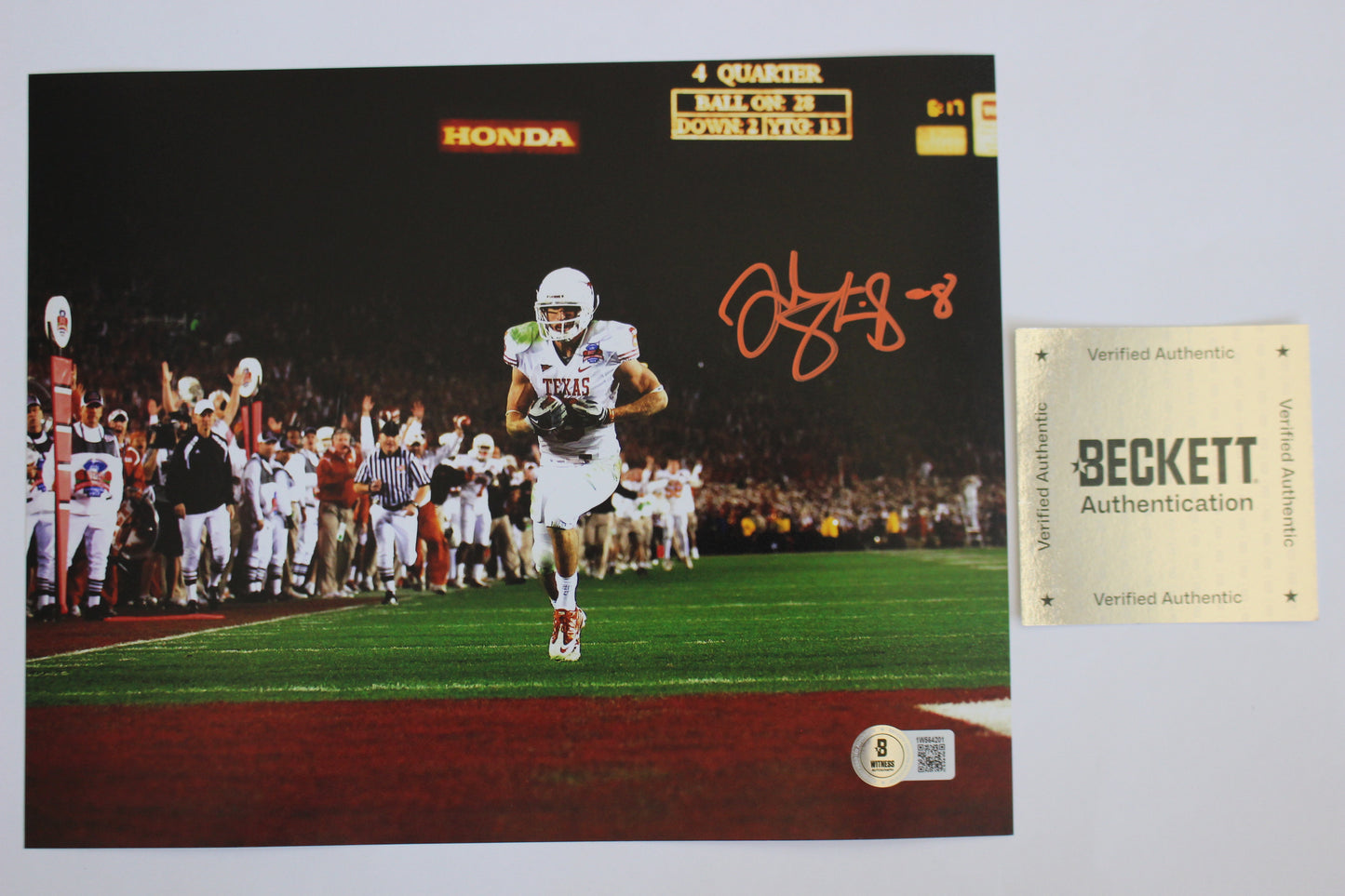 JORDAN SHIPLEY TEXAS LONGHORNS SIGNED 8x10 PHOTO Touchdown BAS COA