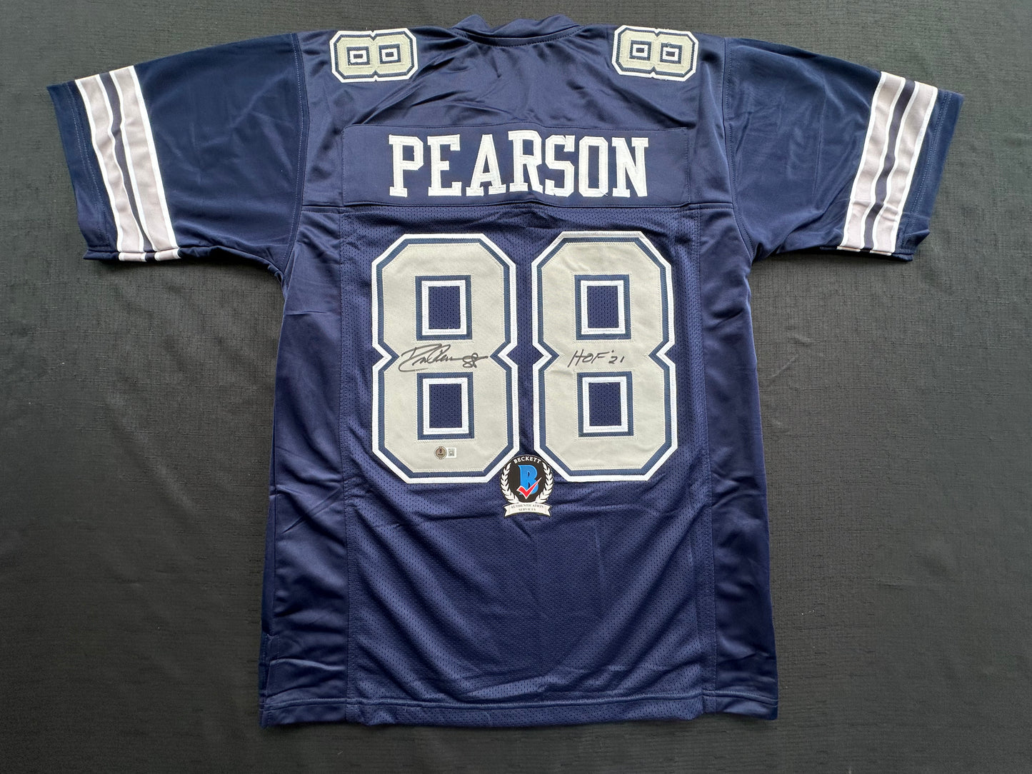 DREW PEARSON DALLAS COWBOYS SIGNED BLUE JERSEY w/HOF 21 Inscription BAS