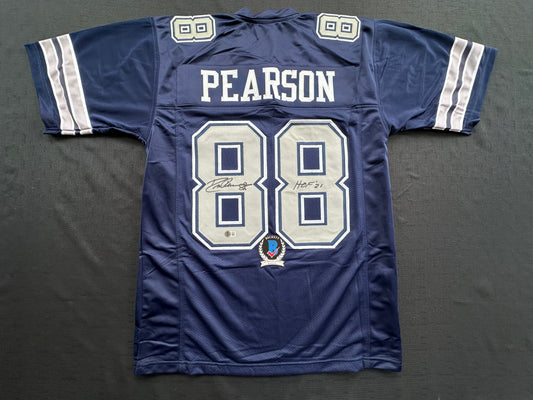 DREW PEARSON DALLAS COWBOYS SIGNED BLUE JERSEY w/HOF 21 Inscription BAS