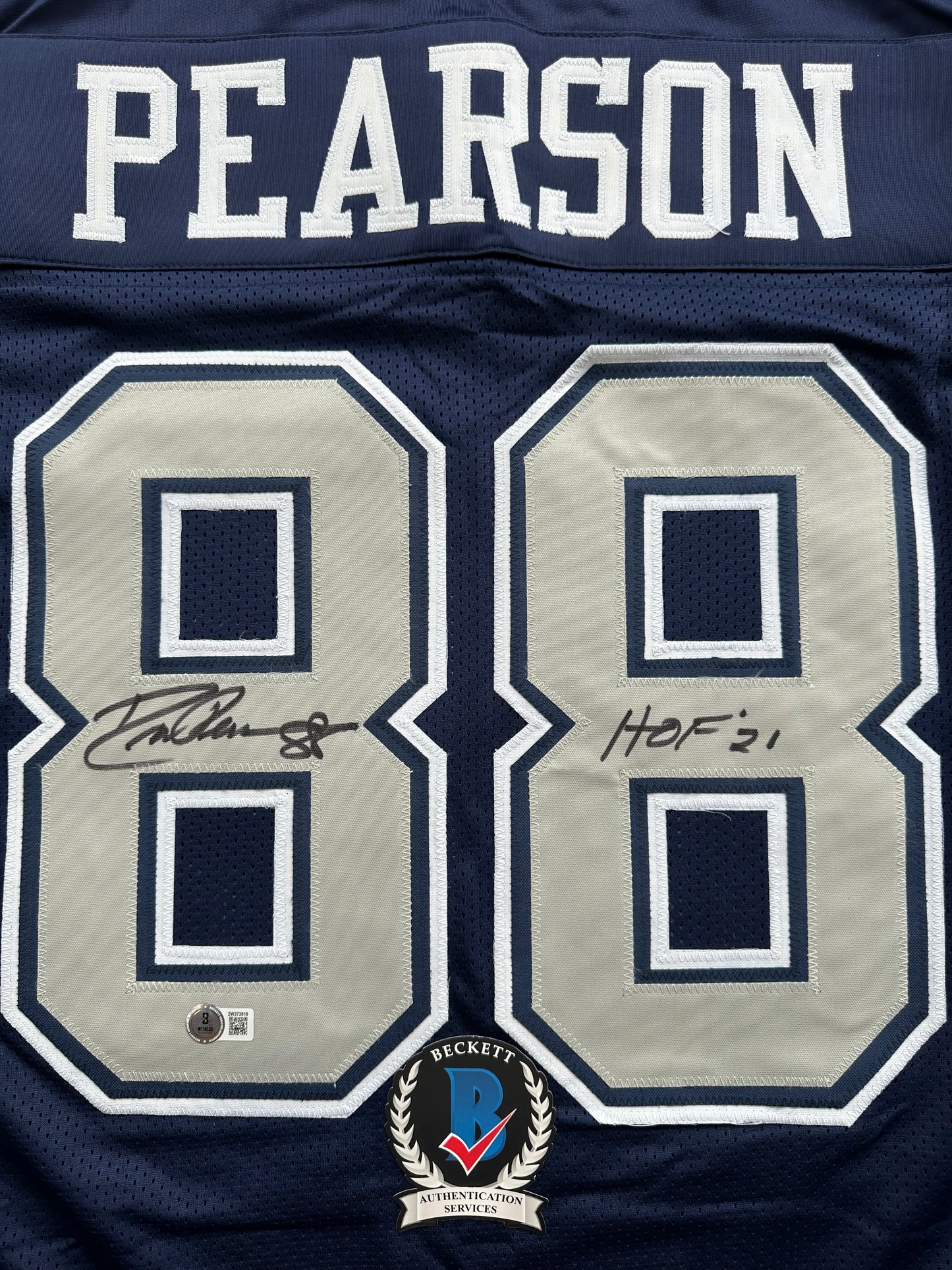 DREW PEARSON DALLAS COWBOYS SIGNED BLUE JERSEY w/HOF 21 Inscription BAS