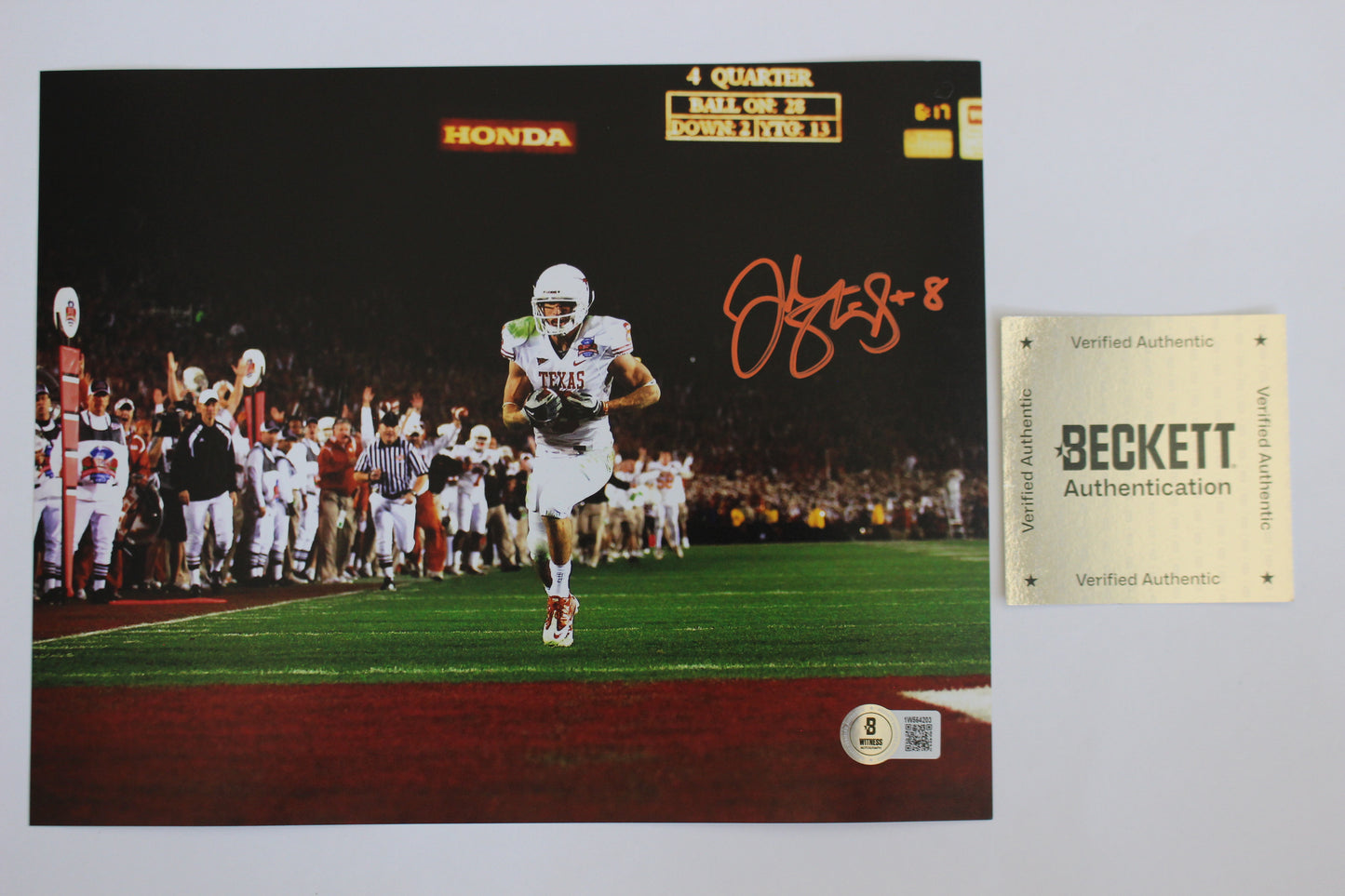 JORDAN SHIPLEY TEXAS LONGHORNS SIGNED 8x10 PHOTO Touchdown BAS COA