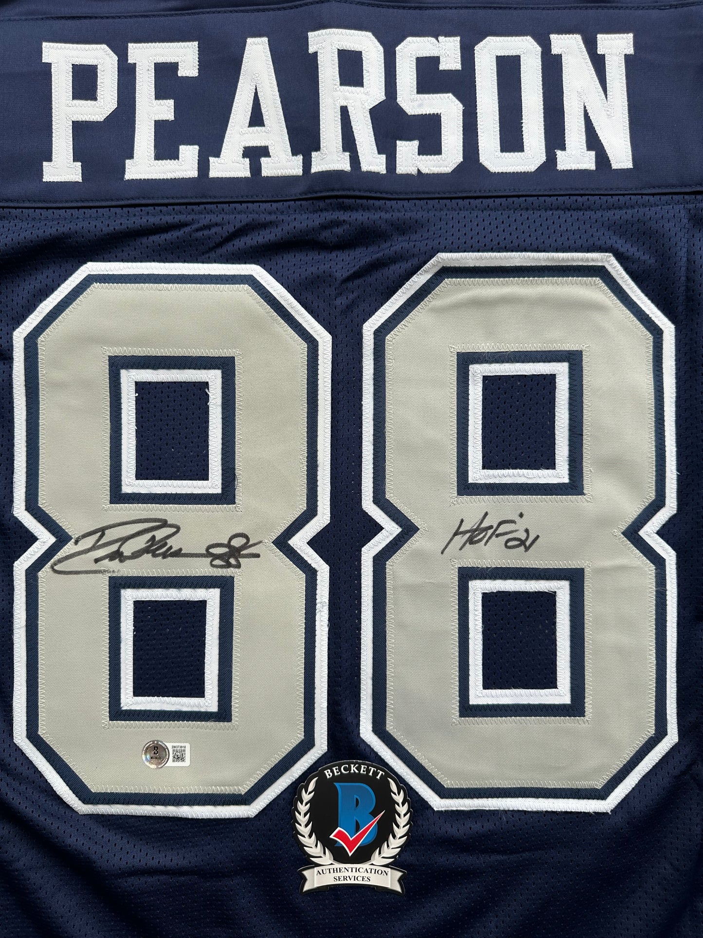 DREW PEARSON DALLAS COWBOYS SIGNED BLUE JERSEY w/HOF 21 Inscription BAS