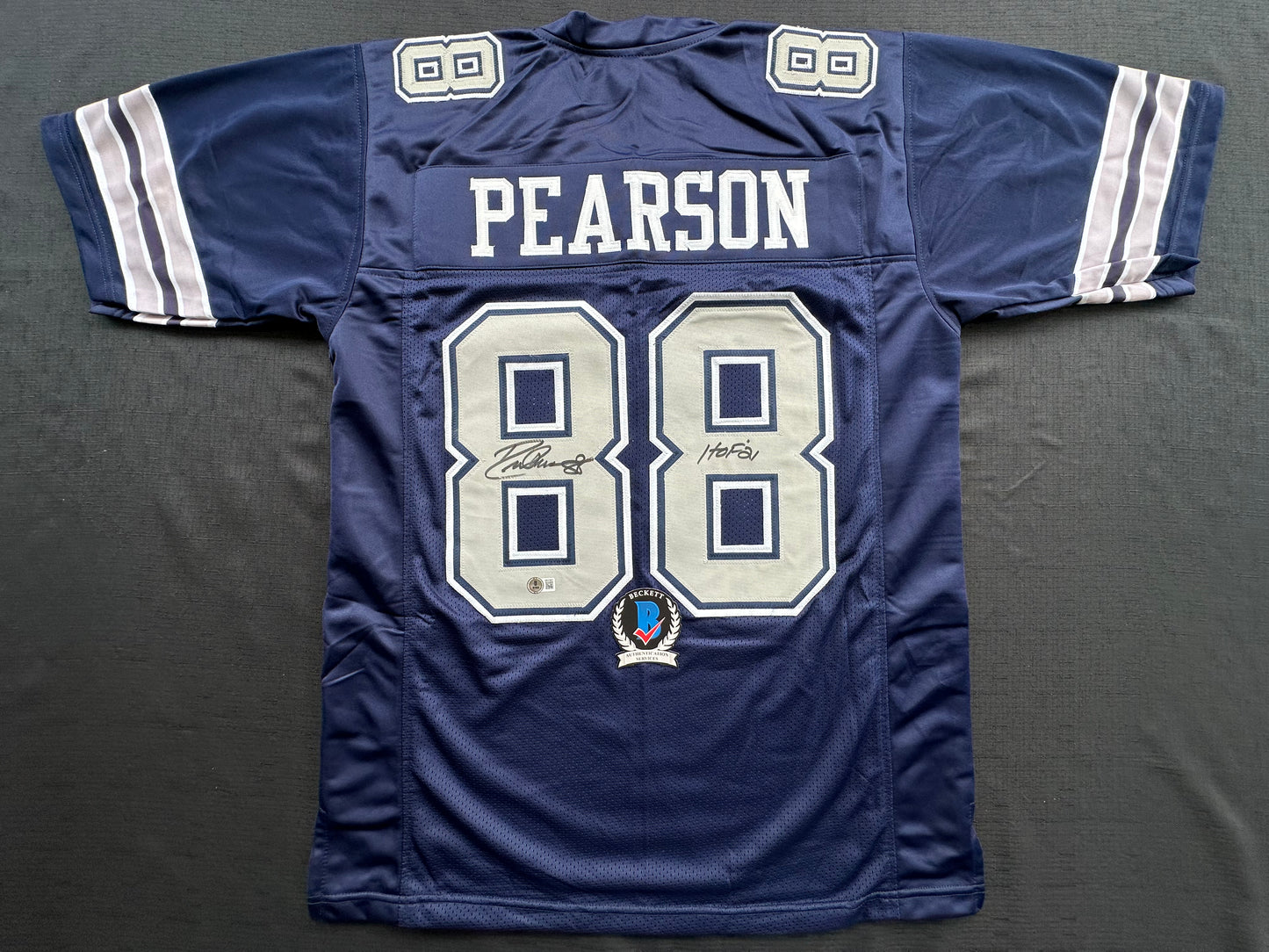 DREW PEARSON DALLAS COWBOYS SIGNED BLUE JERSEY w/HOF 21 Inscription BAS