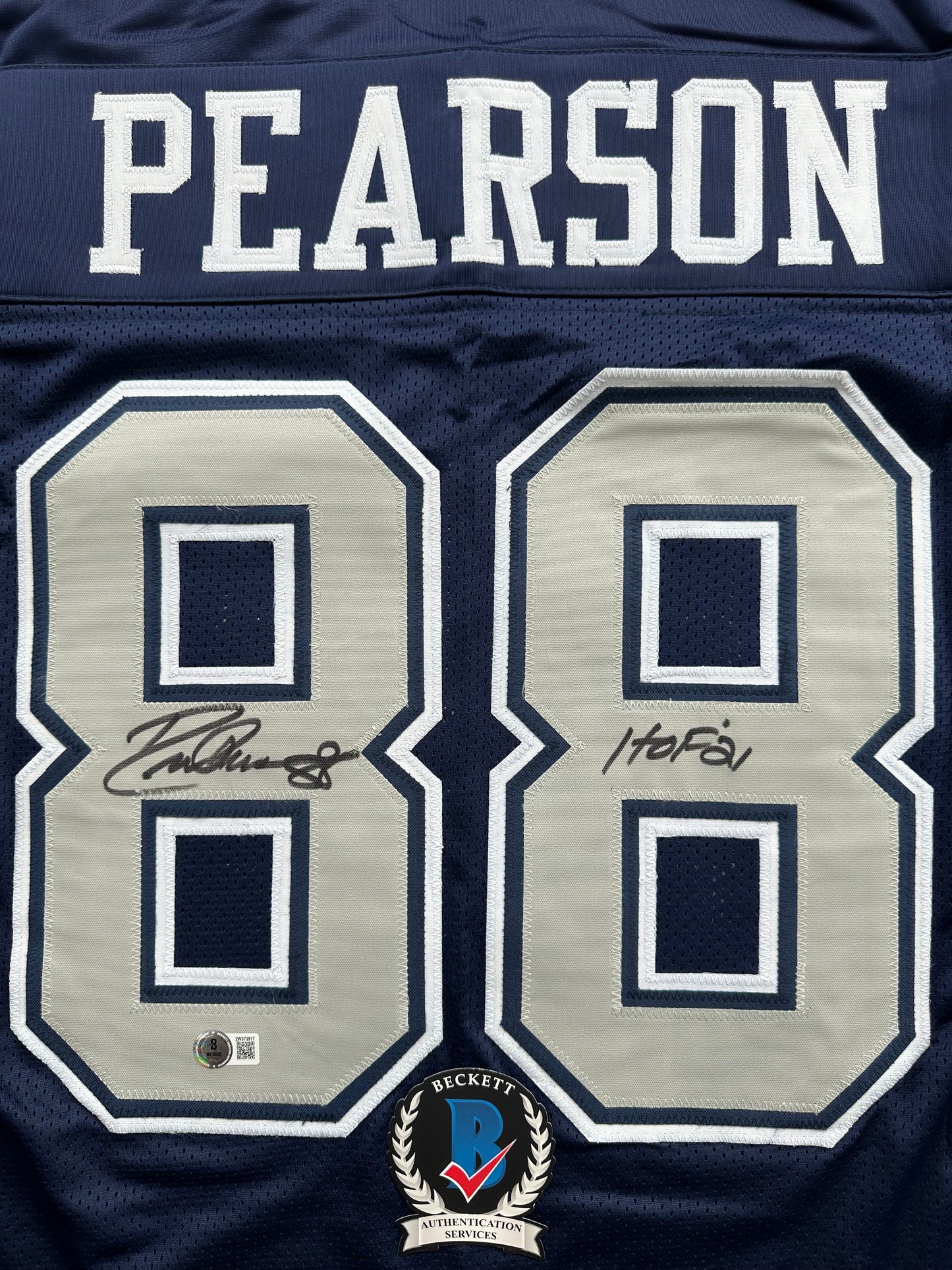 DREW PEARSON DALLAS COWBOYS SIGNED BLUE JERSEY w/HOF 21 Inscription BAS