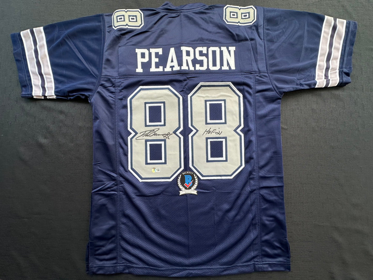 DREW PEARSON DALLAS COWBOYS SIGNED BLUE JERSEY w/HOF 21 Inscription BAS