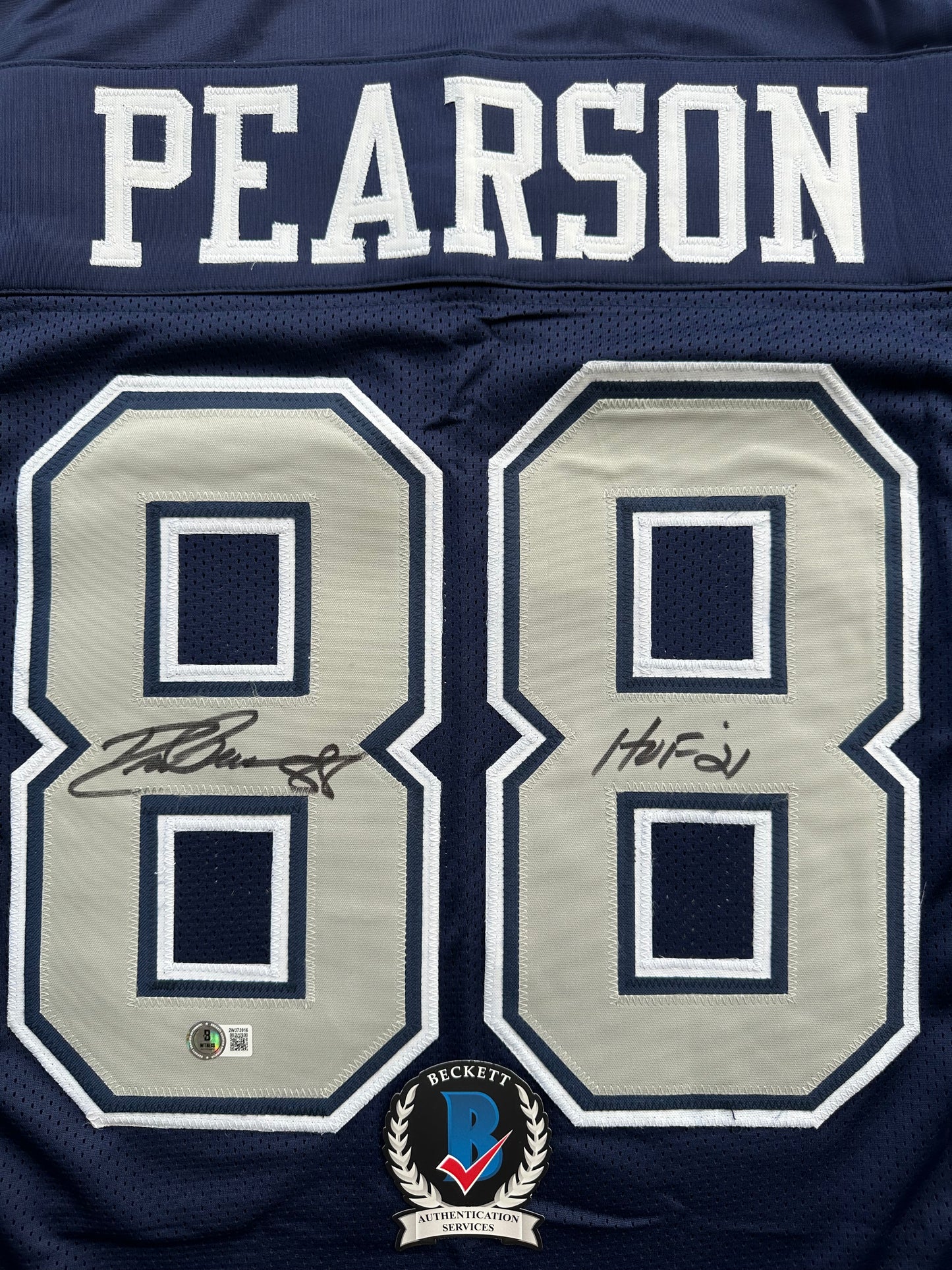 DREW PEARSON DALLAS COWBOYS SIGNED BLUE JERSEY w/HOF 21 Inscription BAS