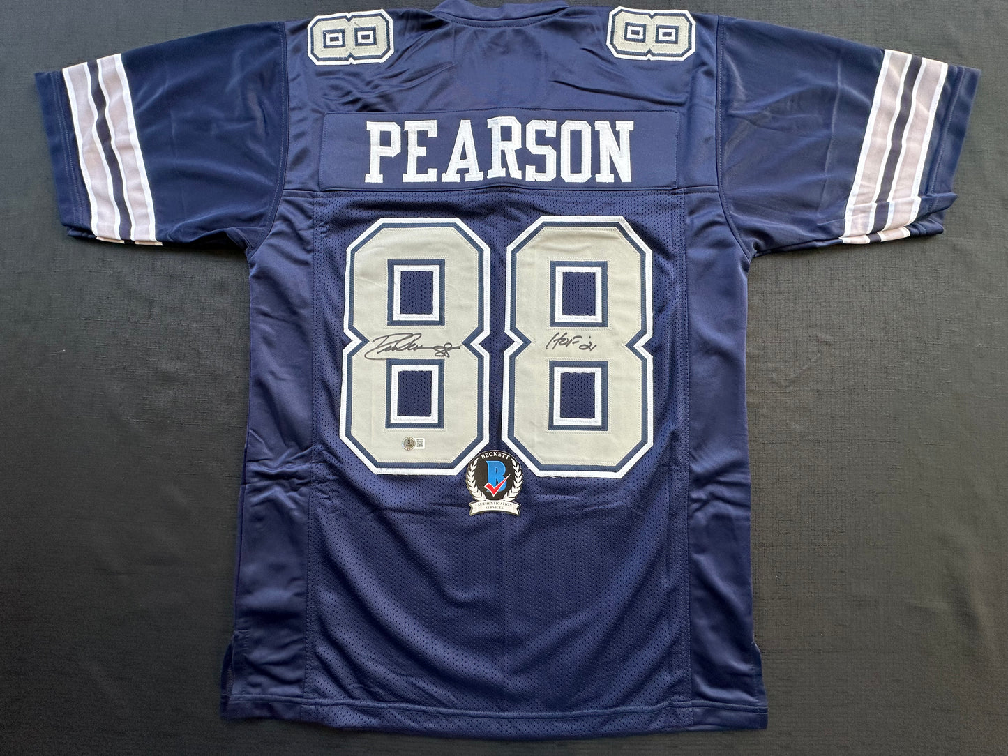 DREW PEARSON DALLAS COWBOYS SIGNED BLUE JERSEY w/HOF 21 Inscription BAS