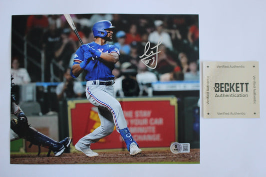 LEODY TAVARAS TEXAS RANGERS SIGNED 8x10 at BAT Blue Jersey BAS COA