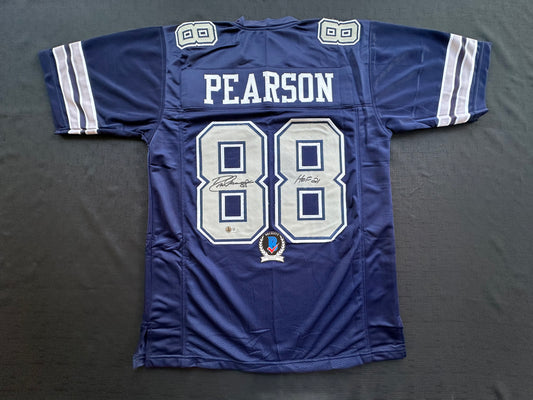 DREW PEARSON DALLAS COWBOYS SIGNED BLUE JERSEY w/HOF 21 Inscription BAS