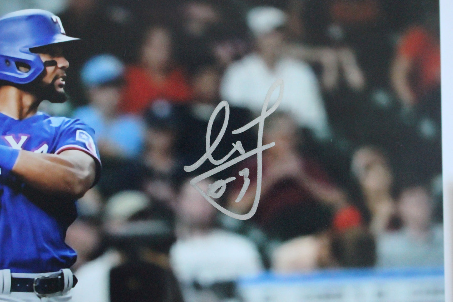 LEODY TAVARAS TEXAS RANGERS SIGNED 8x10 at BAT Blue Jersey BAS COA