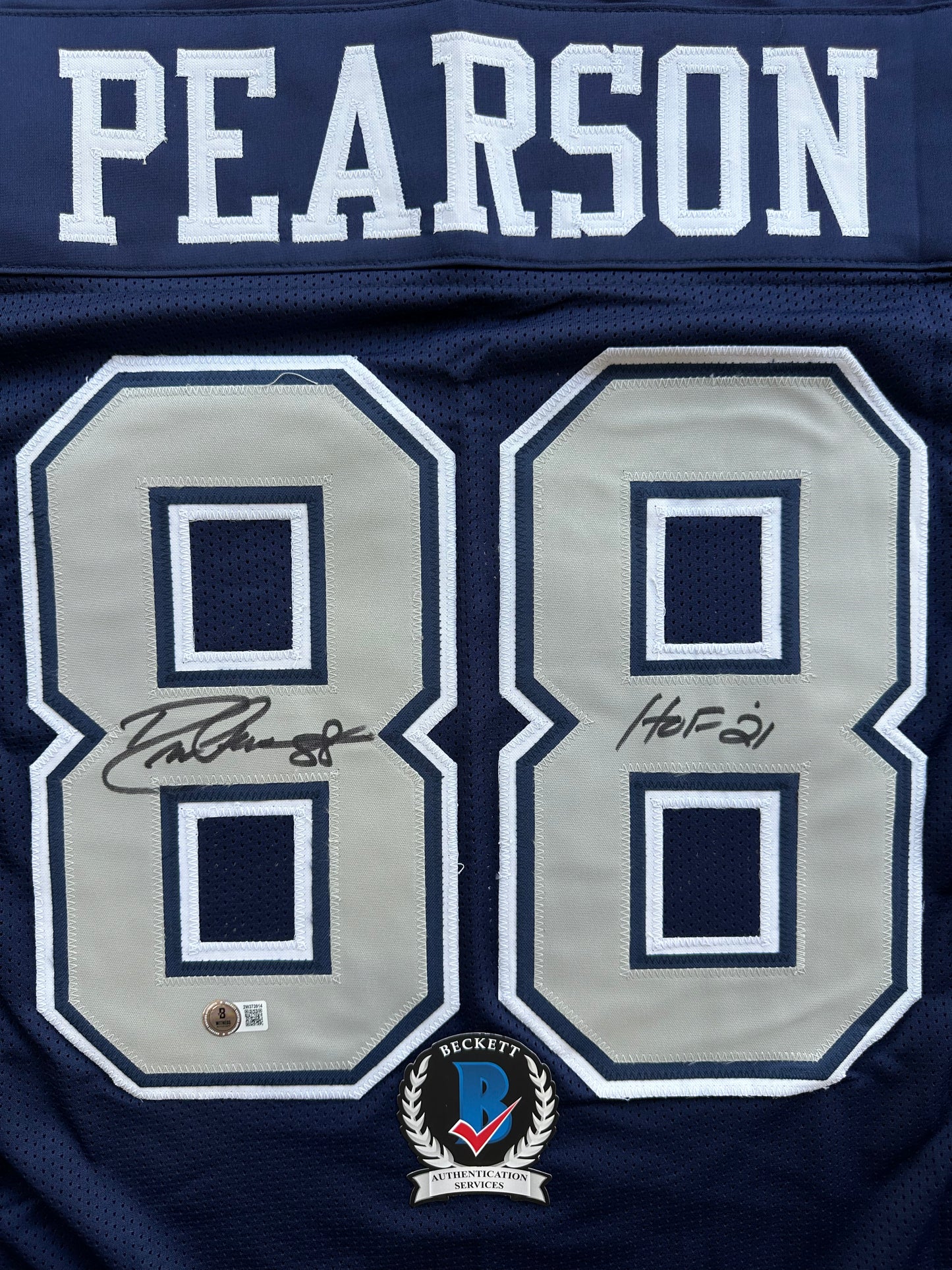 DREW PEARSON DALLAS COWBOYS SIGNED BLUE JERSEY w/HOF 21 Inscription BAS