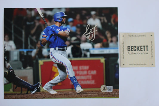 LEODY TAVARAS TEXAS RANGERS SIGNED 8x10 at BAT Blue Jersey BAS COA