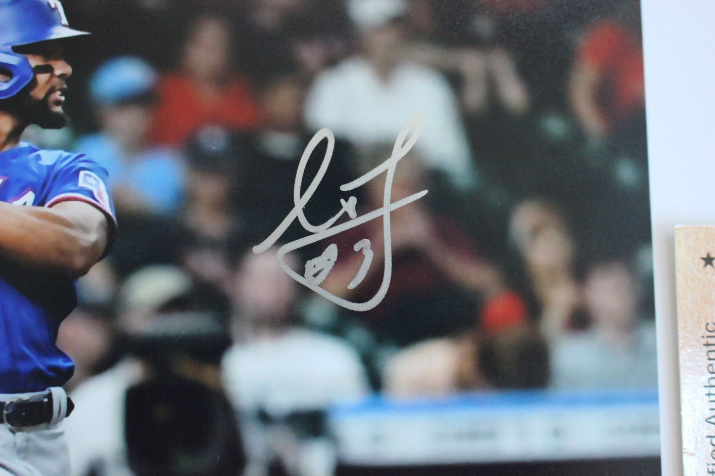 LEODY TAVARAS TEXAS RANGERS SIGNED 8x10 at BAT Blue Jersey BAS COA