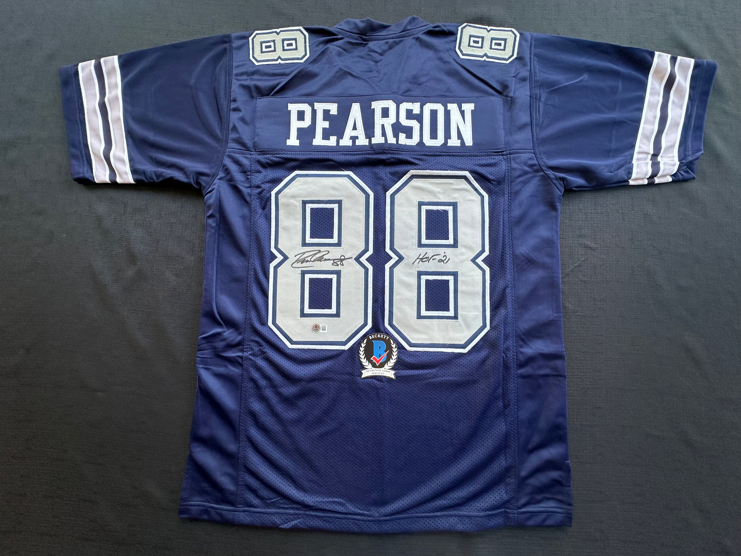 DREW PEARSON DALLAS COWBOYS SIGNED BLUE JERSEY w/HOF 21 Inscription BAS