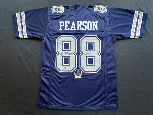 DREW PEARSON DALLAS COWBOYS SIGNED BLUE JERSEY w/HOF 21 Inscription BAS