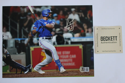 LEODY TAVARAS TEXAS RANGERS SIGNED 8x10 at BAT Blue Jersey BAS COA
