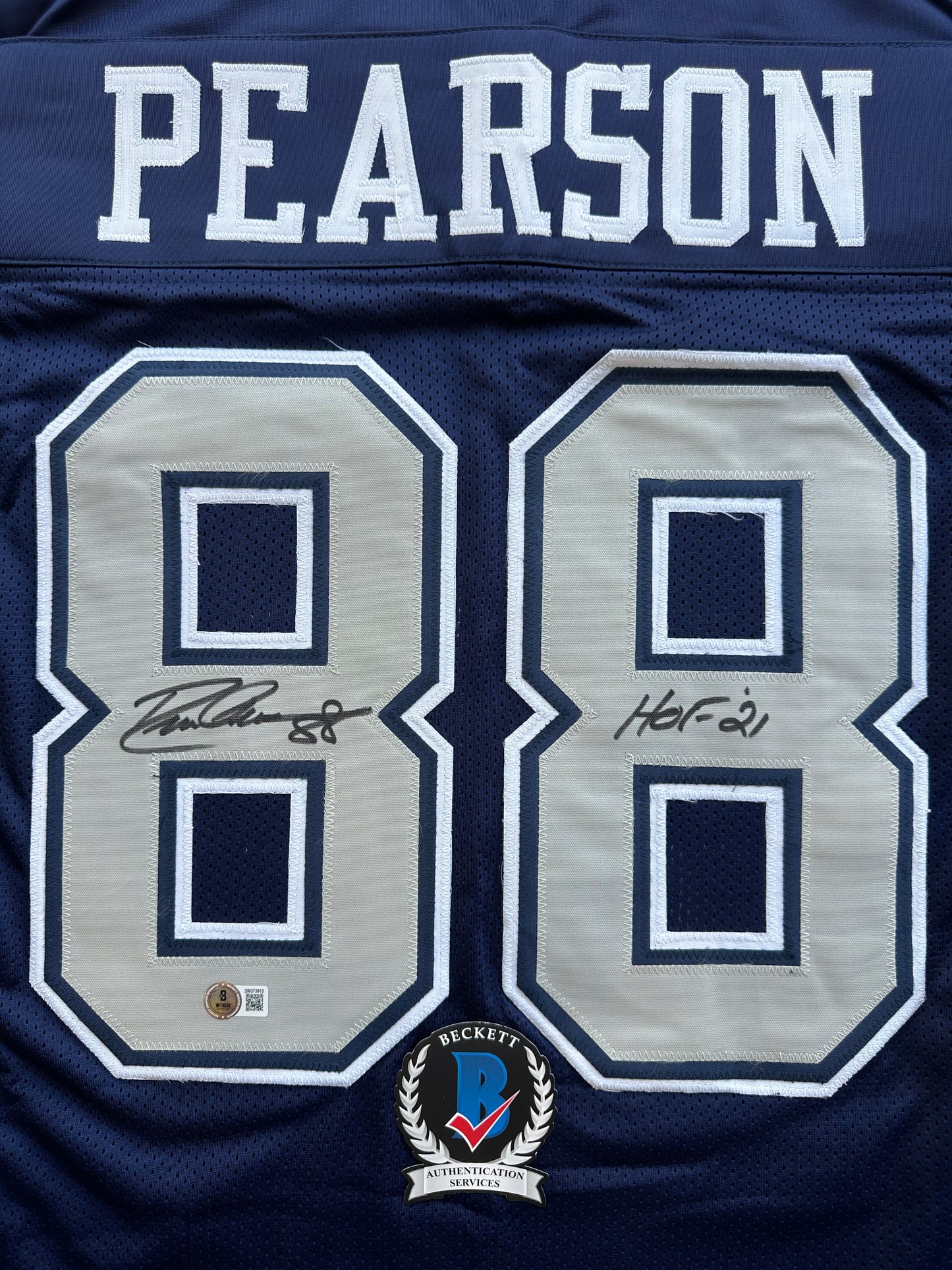 DREW PEARSON DALLAS COWBOYS SIGNED BLUE JERSEY w/HOF 21 Inscription BAS