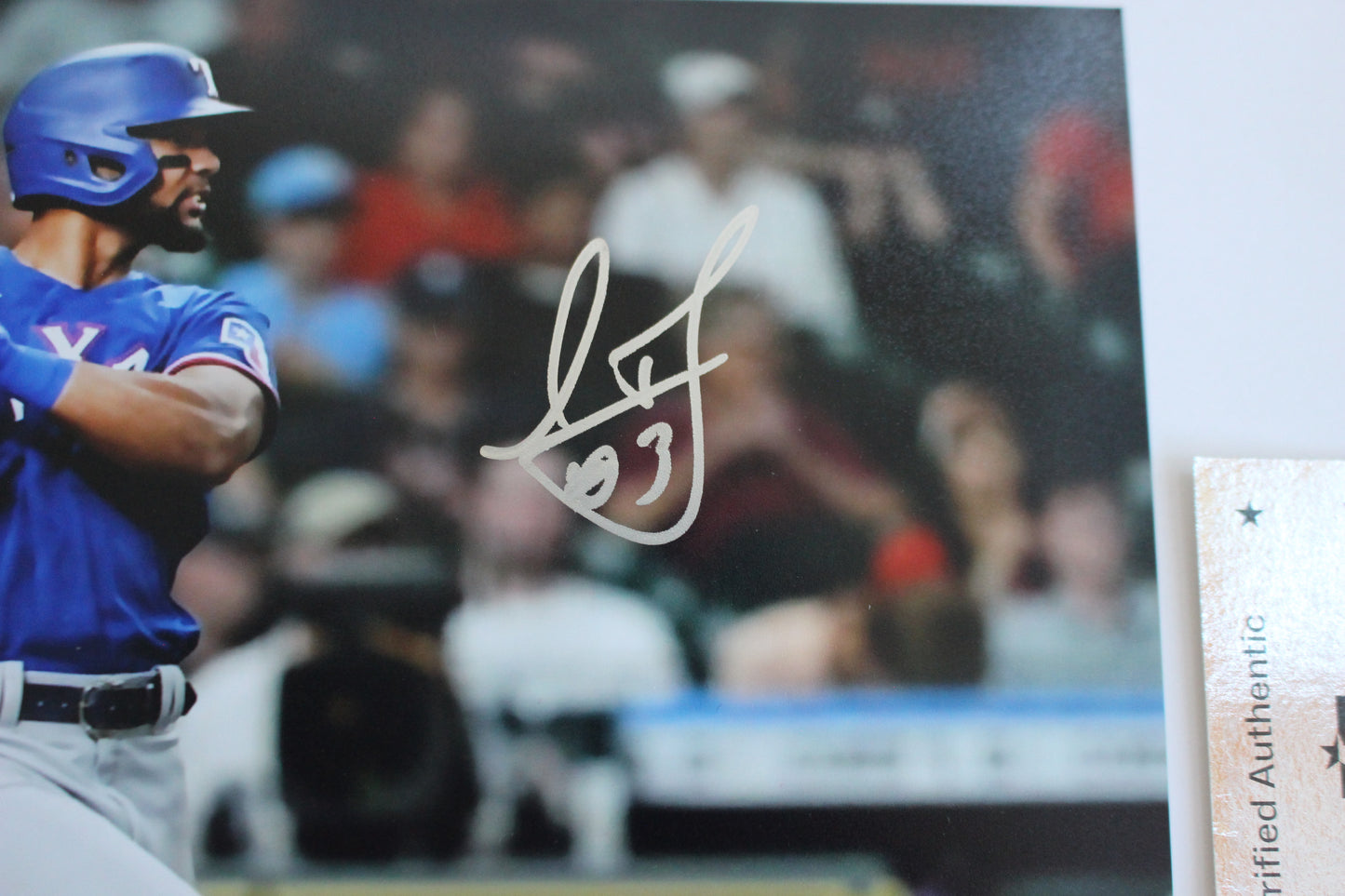 LEODY TAVARAS TEXAS RANGERS SIGNED 8x10 at BAT Blue Jersey BAS COA