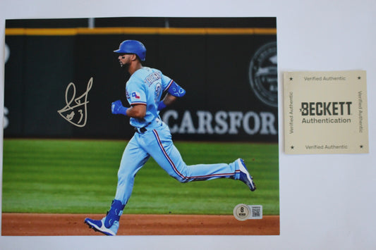 LEODY TAVERAS TEXAS RANGERS SIGNED 8x10 PHOTO ALT Light Blue UNIFORM BAS