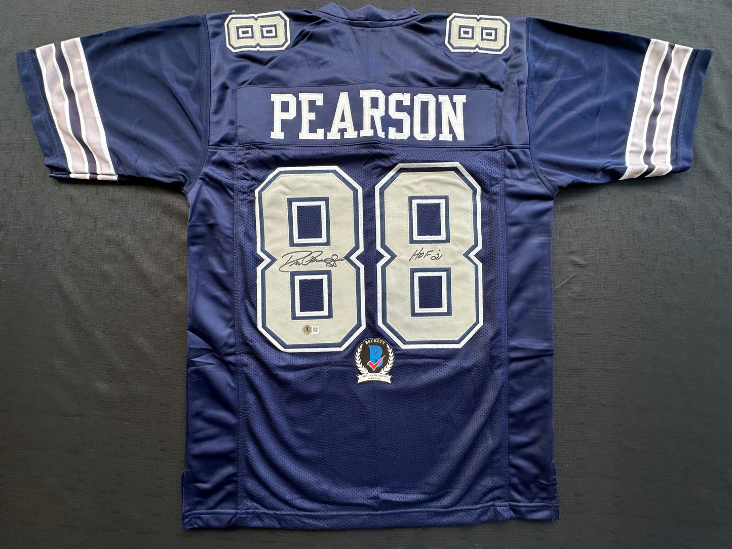 DREW PEARSON DALLAS COWBOYS SIGNED BLUE JERSEY w/HOF 21 Inscription BAS