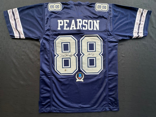 DREW PEARSON DALLAS COWBOYS SIGNED BLUE JERSEY w/HOF 21 Inscription BAS