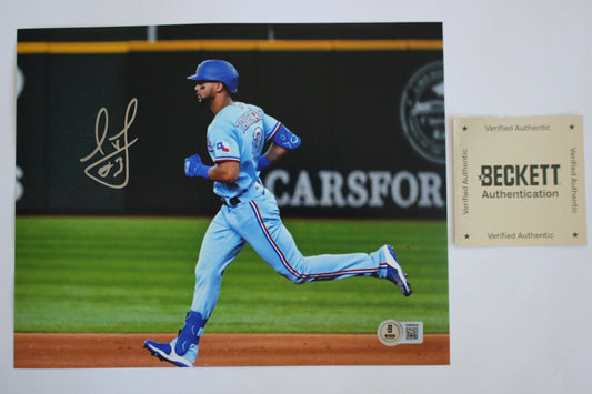 LEODY TAVERAS TEXAS RANGERS SIGNED 8x10 PHOTO ALT Light Blue UNIFORM BAS
