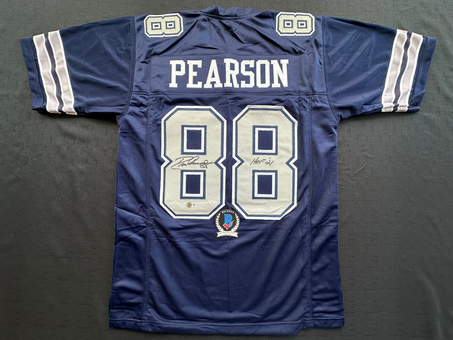 DREW PEARSON DALLAS COWBOYS SIGNED BLUE JERSEY w/HOF 21 Inscription BAS