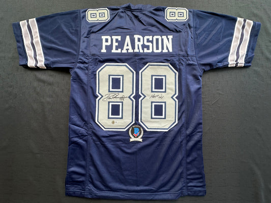 DREW PEARSON DALLAS COWBOYS SIGNED BLUE JERSEY w/HOF 21 Inscription BAS