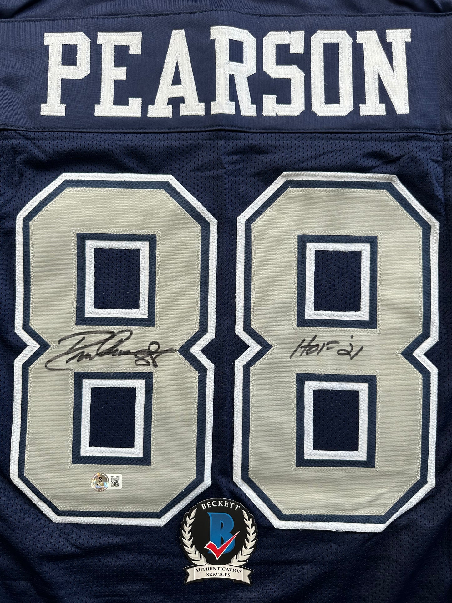 DREW PEARSON DALLAS COWBOYS SIGNED BLUE JERSEY w/HOF 21 Inscription BAS