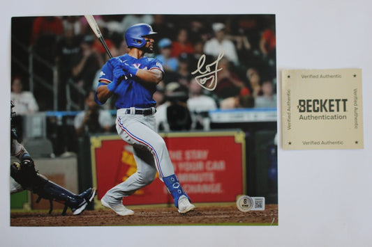 LEODY TAVARAS TEXAS RANGERS SIGNED 8x10 at BAT Blue Jersey BAS COA