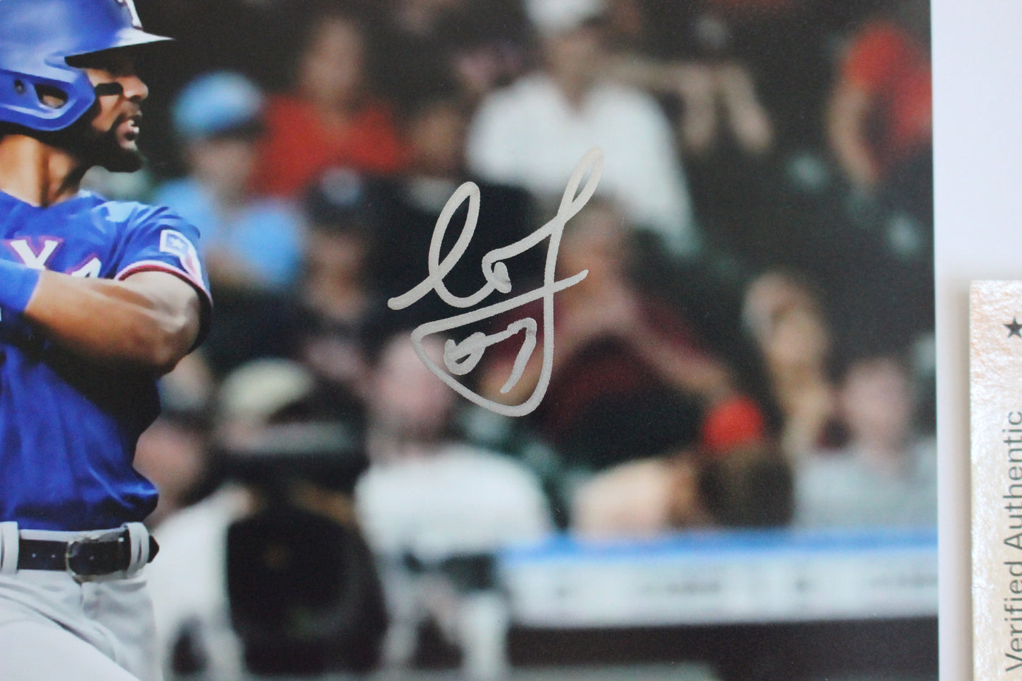 LEODY TAVARAS TEXAS RANGERS SIGNED 8x10 at BAT Blue Jersey BAS COA