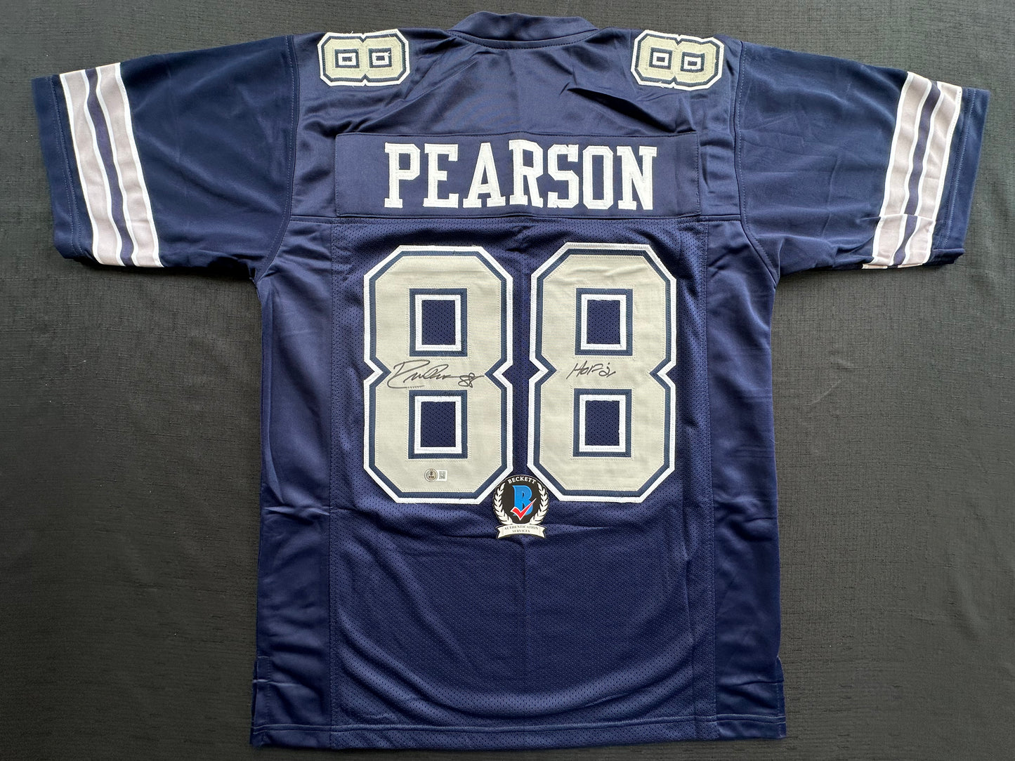 DREW PEARSON DALLAS COWBOYS SIGNED BLUE JERSEY w/HOF 21 Inscription BAS