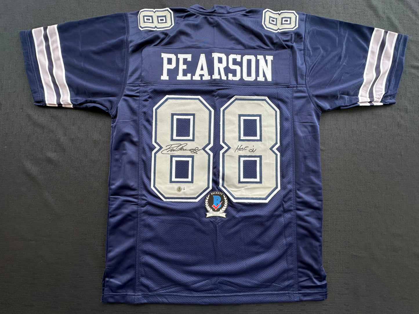DREW PEARSON DALLAS COWBOYS SIGNED BLUE JERSEY w/HOF 21 Inscription BAS
