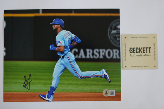 LEODY TAVERAS TEXAS RANGERS SIGNED 8x10 PHOTO Rounding the Bases BAS COA